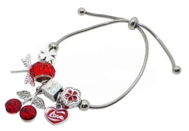 Pulsera de acero quirurgico con dije fantasia rojo regulable